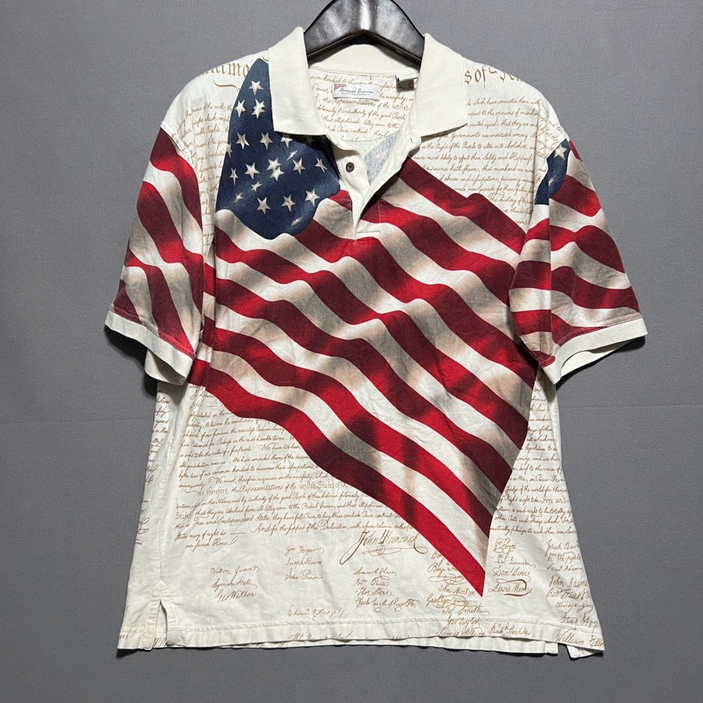 American Summer Declaration of Independence Flag Polo Shirt XL Mens Cotton